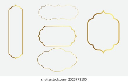 Modern Minimalist Aesthetic linear frames, arcs, 
stars and elements, Gold islamic modern minimalist aesthetic 
linear arch frames set
