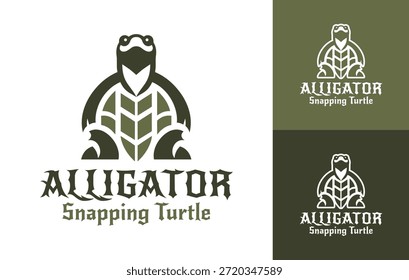 Un moderno logotipo minimalista de tortuga de cocodrilo diseñado para una marca limpia, profesional de animales y reptiles.