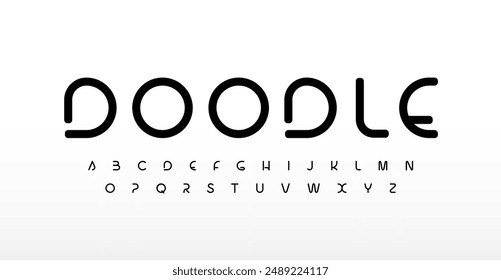 Modern minimalist alphabet, clean rounded line typeface for sleek unique headlin, refined futuristic logo, bauhaus script, softed typographic design, stylish clear contemporary type. Vector typeset