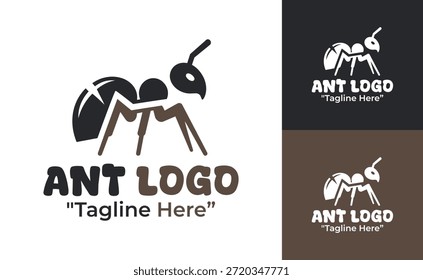 Un moderno logotipo minimalista de hormigas creado para marcas ecológicas, proyectos científicos e identidad visual limpia basada en insectos.