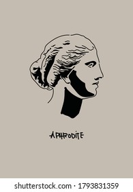 Modern and Minimalist Aphrodite Vector Art Portrait. Shadow Doodle Drawing of Greek Goddess