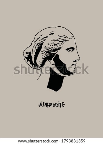 Modern and Minimalist Aphrodite Vector Art Portrait. Shadow Doodle Drawing of Greek Goddess