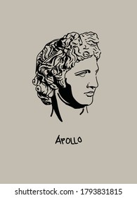 Modern and Minimalist Apollo Vector Art Portrait. Shadow Drawing of Greek God