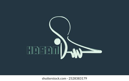 Modern Minimalist Arabic Calligraphy Name of "Hasan". Translated as "Hassan" in English. Suitable for Logo, Social Poster, or Greeting's Card.