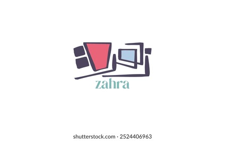 Modern Minimalist Arabic Calligraphy of "Zahra" in Vintage Colors Palette. Suitable for Greetings Card, etc. Translated as "Flower" in English.