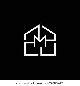 Modern minimalist architecture logo of letter M inside a house
