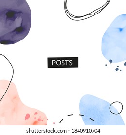 Modern minimalist art background with oval shapes. Hand painted brush vector texture. Watercolor contemporary collage illustration. Suitable for social media posts, wall decor, postcards, newsletter.