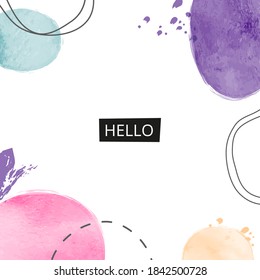 Modern minimalist art background with oval shapes. Hand painted brush vector texture. Watercolor contemporary collage illustration. Suitable for social media posts, wall decor, postcards, newsletter.