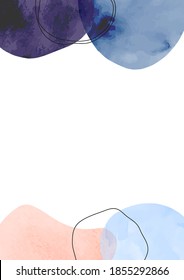 Modern minimalist art background with oval shapes and doodles. Hand painted brush vector texture. Watercolor mid century illustration. Suitable for brochures, wall decor, postcards, newsletter, covers