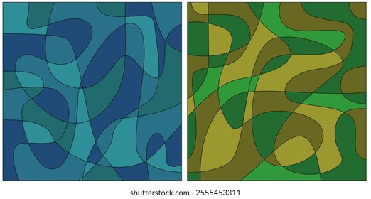 Modern minimalist art print background of psychedelic curvy shapes