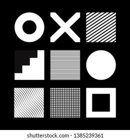 Modern minimalist art with simple shapes in black and white. Geometric pattern ready to use in banners, social media, textile, package, fabric, wallpaper, advertising and flyers.