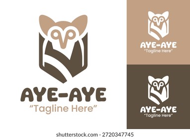 A modern minimalist aye aye logo designed for professional wildlife branding and unique animal identity.