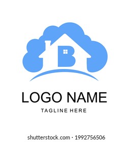 Modern Minimalist B Initial Letter Home Cloud Logo Design Template. Real Estate, Building, Mortgage, Cyberspace, Database Storage Business Logo