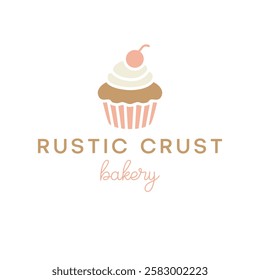 Modern Minimalist Bakery Logo – Cup with Cupcake Icon. Vector Design