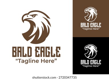 Um logotipo moderno minimalista de águia careca projetado para marca premium com um personagem poderoso da vida selvagem.