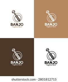 A modern minimalist banjo logo featuring light and dark brown styling crafted for branding, identity systems, and cultural music projects.