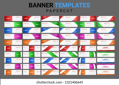 Modern and minimalist banner templates set. Papercut effect with gradient color and white color background. Web banner template design package