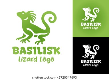 Ein modernes, minimalistisches Basilisk-Echsenlogo, das für Tiermarken, Reptilien und saubere Bilder entwickelt wurde.