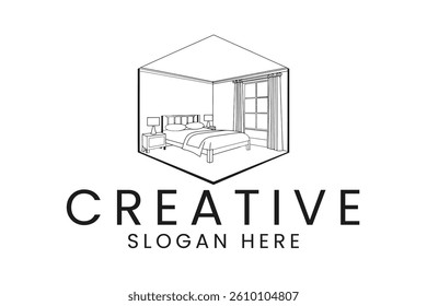 Modern minimalist bedroom line art . Perfect for home decor or interior projects. house