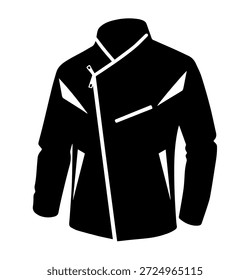 Moderne minimalistische Biker Jacke flache Skizze, schwarze Oberbekleidung Silhouette mit diagonalem Reißverschluss und scharfen Lapels Vektor