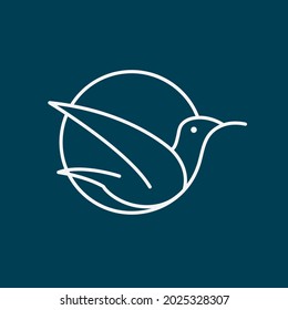 Modern Minimalist Bird Logo design. Vector bird line art logo icon. Flying Bird wings with sun  circle logo icon template.