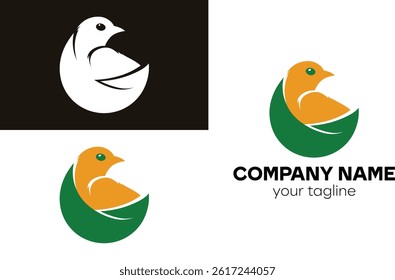 Modern and Minimalist Bird Nestled in Leaf Logo for Natural