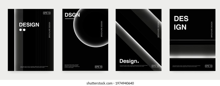 Modern minimalist black background. Creative black white gradients. Abstract cover design, brochure, posters, cards. 