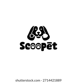 Logotipo de Vector negro minimalista moderno para el cuidado de mascotas con un ícono estilizado de la cabeza del perro