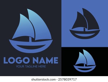 Modern Minimalist Blue Logo Design for Travel and Tour Agency Businesses, Professional Creative Logo Design for Travel related Brands, Logo for Blue Yatch Boat