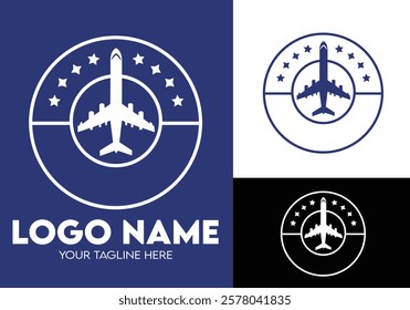 Modern Minimalist Blue Logo Design for Travel and Tour Agency Businesses, Professional Creative Logo Design for Travel related Brands, Logo for World Blue Aeroplane