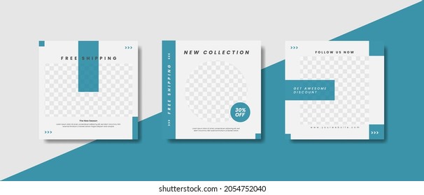 Modern minimalist blue social media post stories banner template for trendy fashion style