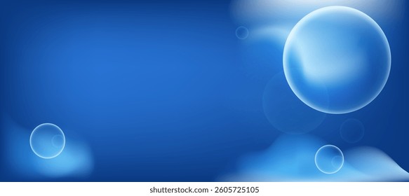 Modern minimalist blue white fluid gradient and bubble on blue gradient background. Social ads banner or Landing page.