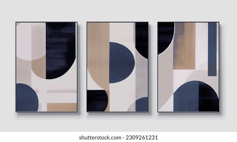 Modern minimalist blue and yellow geometric vector art pattern, abstract vector painting