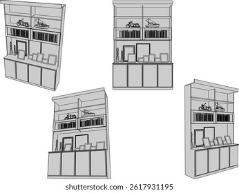 modern minimalist bookshelf furniture design illustration vector sketch