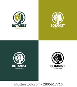 A modern minimalist botanist logo featuring a female silhouette and leaf elements in green tones crafted for profession branding and botanical identity systems.