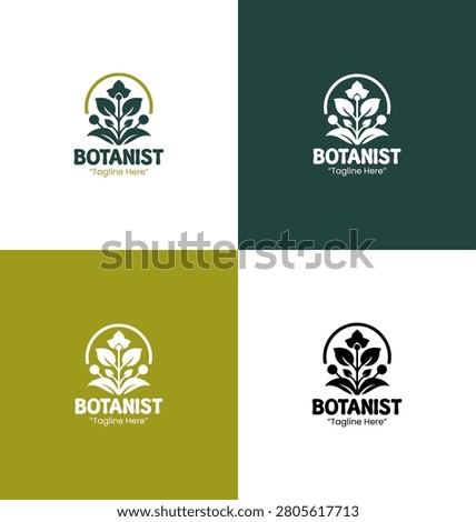 A modern minimalist botanist logo featuring leaf and frame elements in green tones developed for profession branding and botanical organizations.