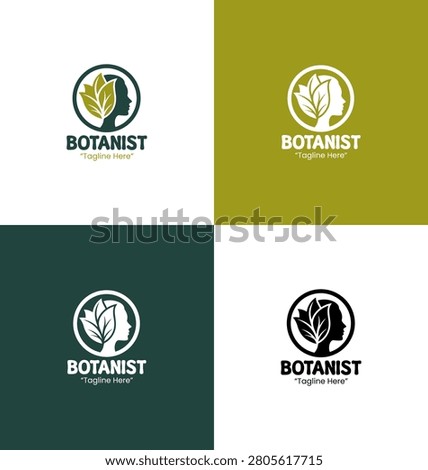 A modern minimalist botanist logo featuring a female silhouette and leaf elements in green tones crafted for profession branding and botanical identity systems.