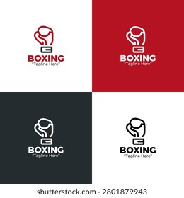 A modern minimalist boxing logo featuring a boxing glove symbol in red and black tones developed for sports branding and athletic applications.
