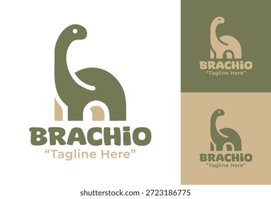 Un moderno logotipo minimalista de brachiosaurus diseñado para una marca tranquila y una identidad visual prehistórica.