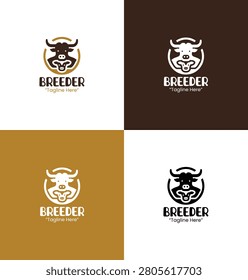 A modern minimalist breeder logo featuring cattle and wheat elements in caramel and dark brown tones developed for profession branding and farming enterprises.