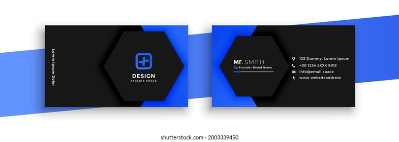 Modern minimalist business card design. Abstract hexagon shape with elegant layer. Luxury dark gradient background. Vector illustration print template.