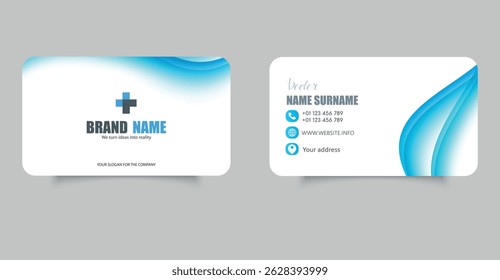 Modern Minimalist Business Card Template with Waves in Design. Business card for a doctor