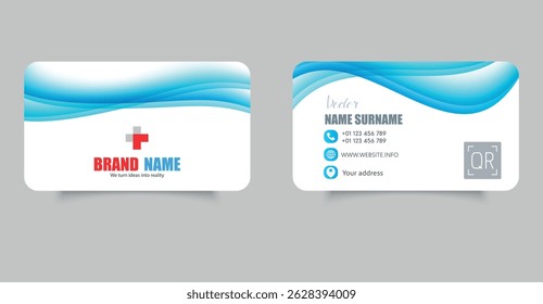 Modern Minimalist Business Card Template with Waves in Design. Business card for a doctor