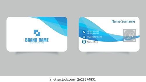Modern Minimalist Business Card Template with Waves in Design. Professional modern business card template with a clean and minimalist design