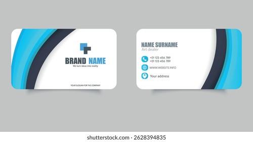 Modern Minimalist Business Card Template with Waves in Design. Professional modern business card template with a clean and minimalist design