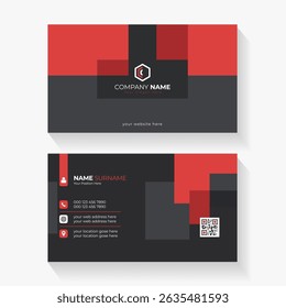 Template de carte de visite minimaliste moderne avec conception géométrique rouge et noir pour la marque Professionnel
