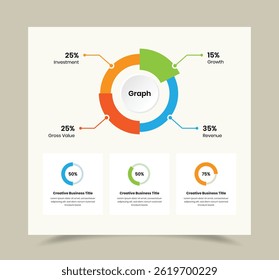 Modern Minimalist Business Report Presentation Template with Data Analysis and Circular Graphs