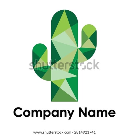 A modern minimalist cactus logo featuring a geometric polygon style with various shades of green. Perfect for branding, eco friendly companies, or desert theme icons.