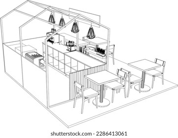 Modern minimalist cafe illustration vector sketch