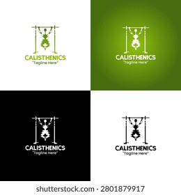 A modern minimalist calisthenics logo featuring a pull up silhouette in green gradient tones developed for fitness branding and athletic applications.